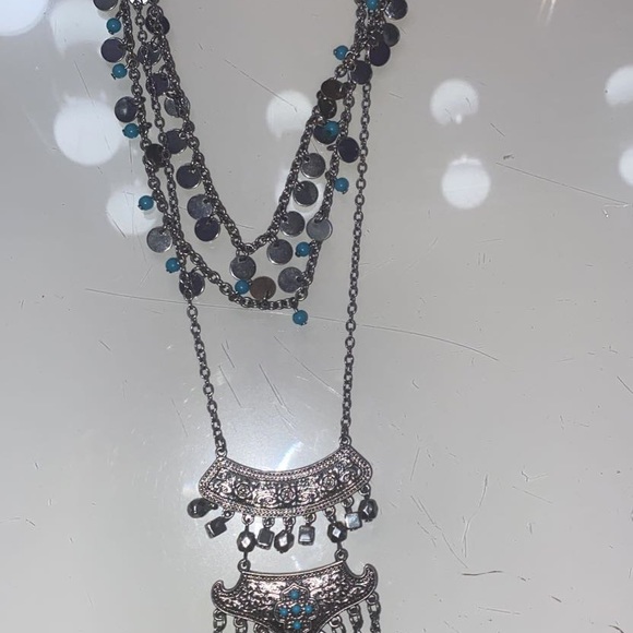 Silver & Teal multi level Tribal Necklace - Picture 3 of 3